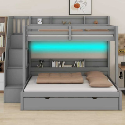Lit superposé peu encombrant avec escalier de rangement avec éclairage USB et lit gigogne