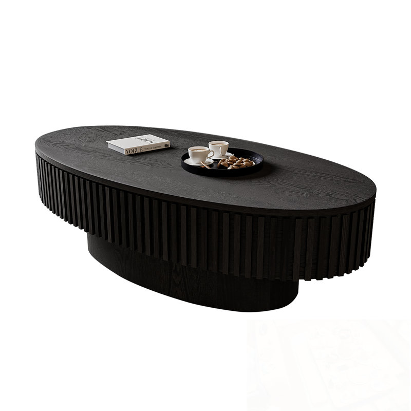 Table basse ovale avec rangement à plateau rabattable, Noir