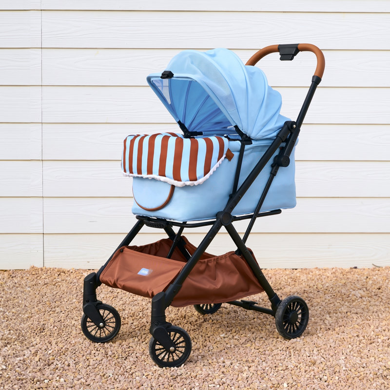 Poussette pliable et légère Zeze pour petits chiens et chats - Pliage à une main, cadre en aluminium, porte-gobelet et coussin lavable, couleur caramel océan