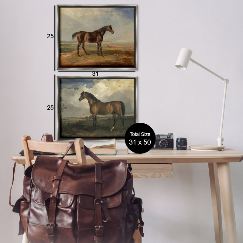  «Horses in Desolate Terrain», ensemble de 2 toiles flottantes encadrées par James Ward, H 25 po x l 31 po