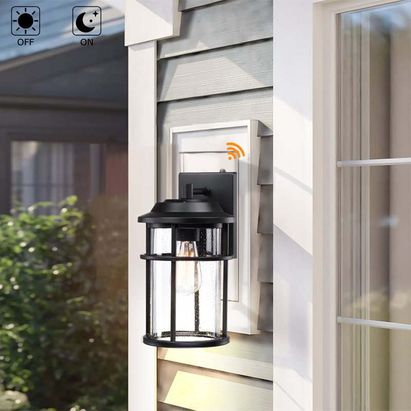 Schlegel  Seeded Glass Outdoor Wall Light With Dusk to Dawn, 11.92" H x 6.58" W x 6.58" D