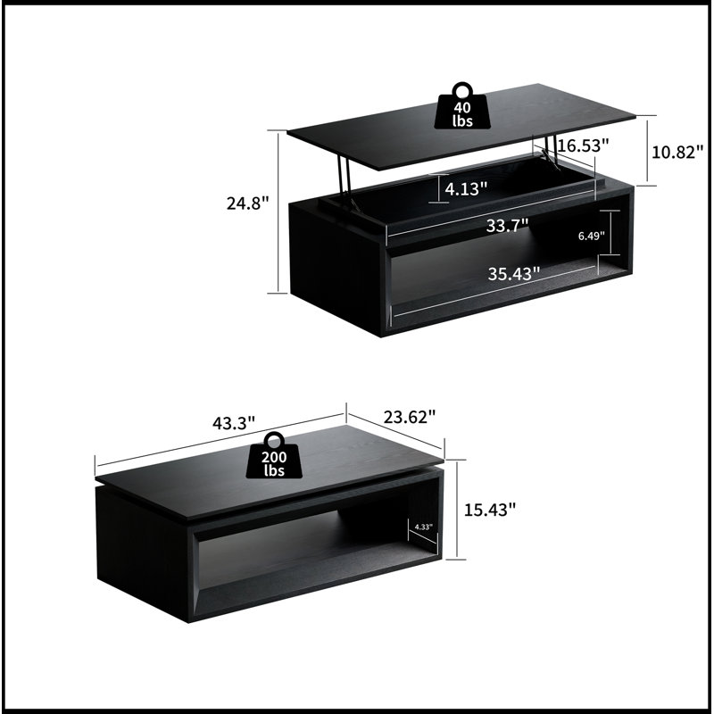 Tonasia relevable avec rangement et hauteur réglable, Black