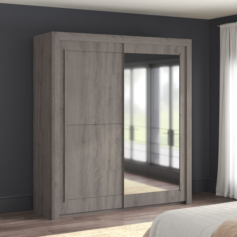 Wyona 2 Door Manufactured Wood Wardrobe, H220 x W246 x D63cm, Grey