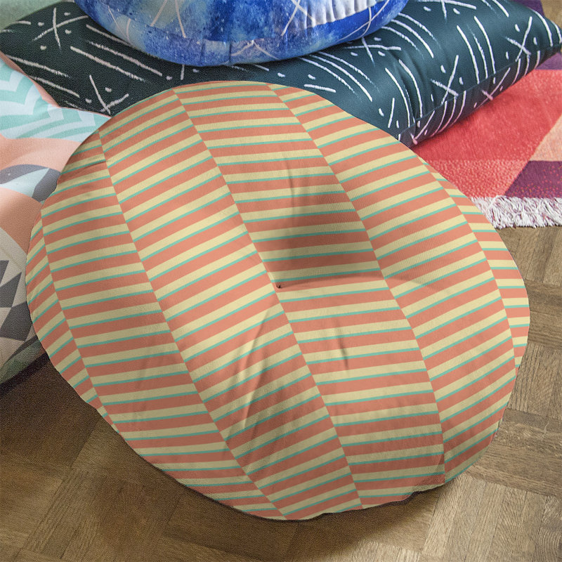 Coussin de sol à rayures fracturées, 30 po x 30 po, Vert orange / jaune