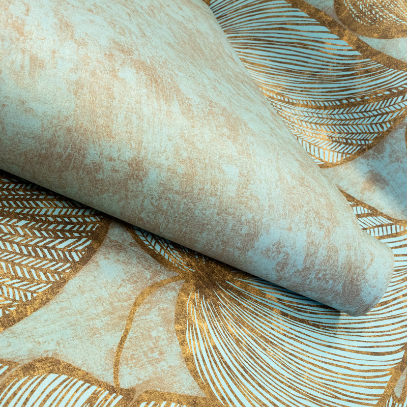 Teal and Gold Monstera Leaf Floral Wallpaper Mural