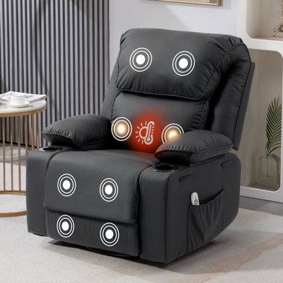 Modern PU Leather Heated Massage Swivel Rocker Recliner with cup holders