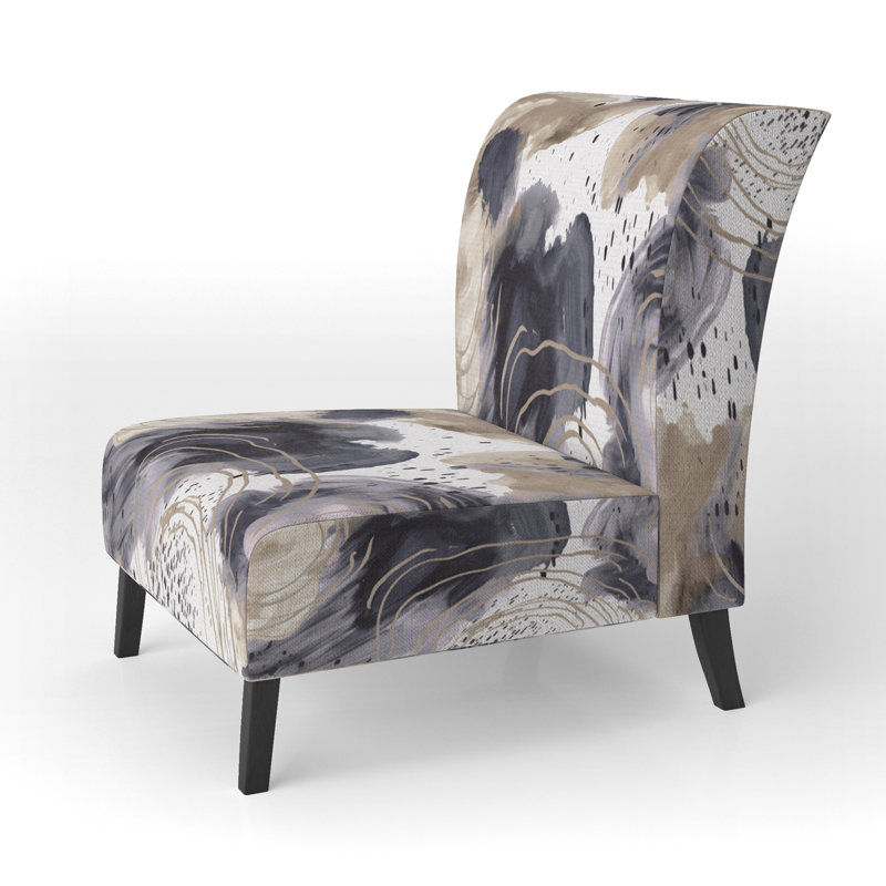 Abstract Pattern With Blue & Golden Textures II - Upholstered Wide Slipper Chair, Beige/Gray/White