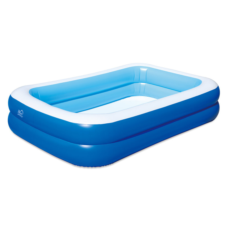 Blue and White Rectangular Inflatable Family Pool with Cover