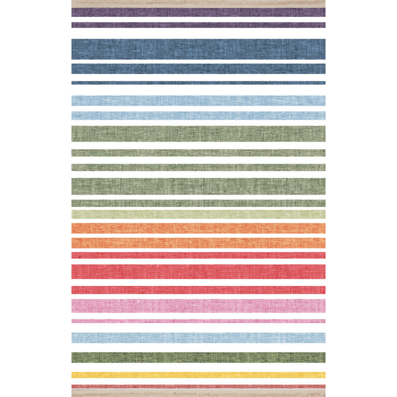 Multi-Colored Stripe Patterned Modern Decorative Rug, Rectangle 3'3.37" x 4'11.06"
