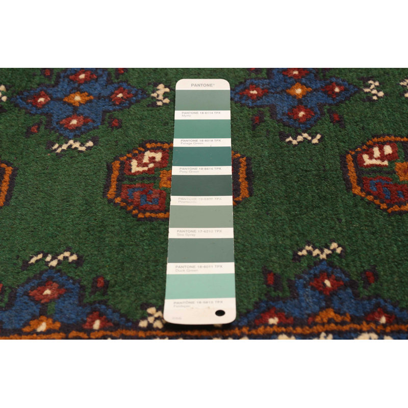 Tapis vert en laine noué à la main de conception unique 4 pi 10 po x 6 pi 4 po Kargahi