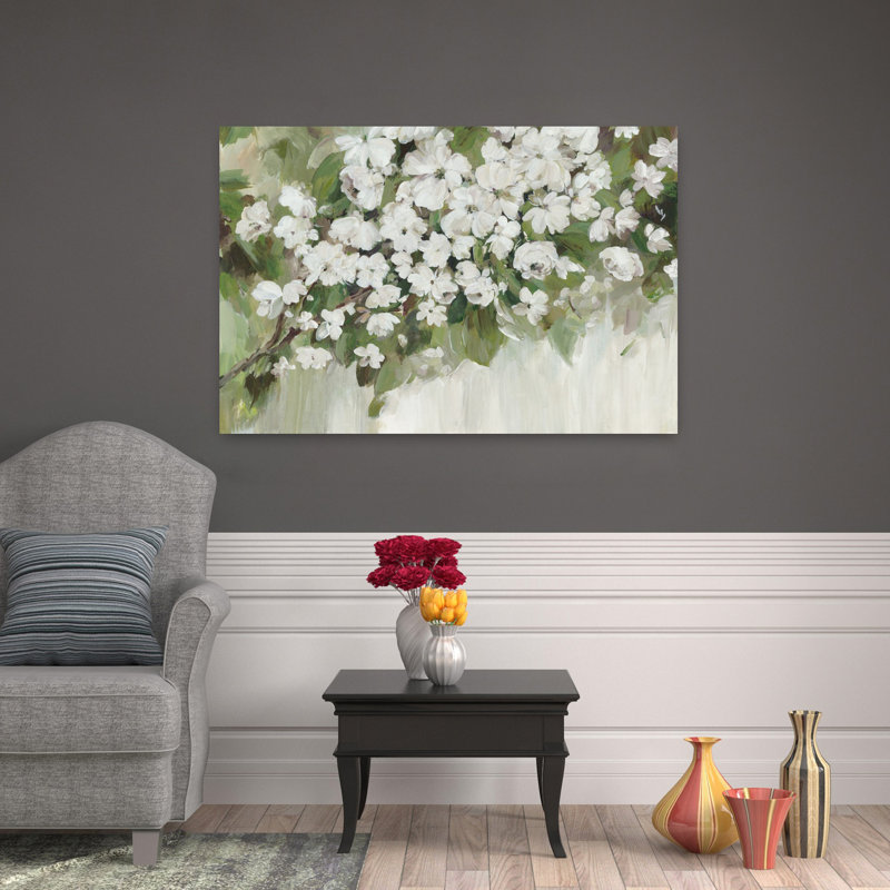 Art de printemps blanc nature délicat et serein, H 32 po x l 48 po