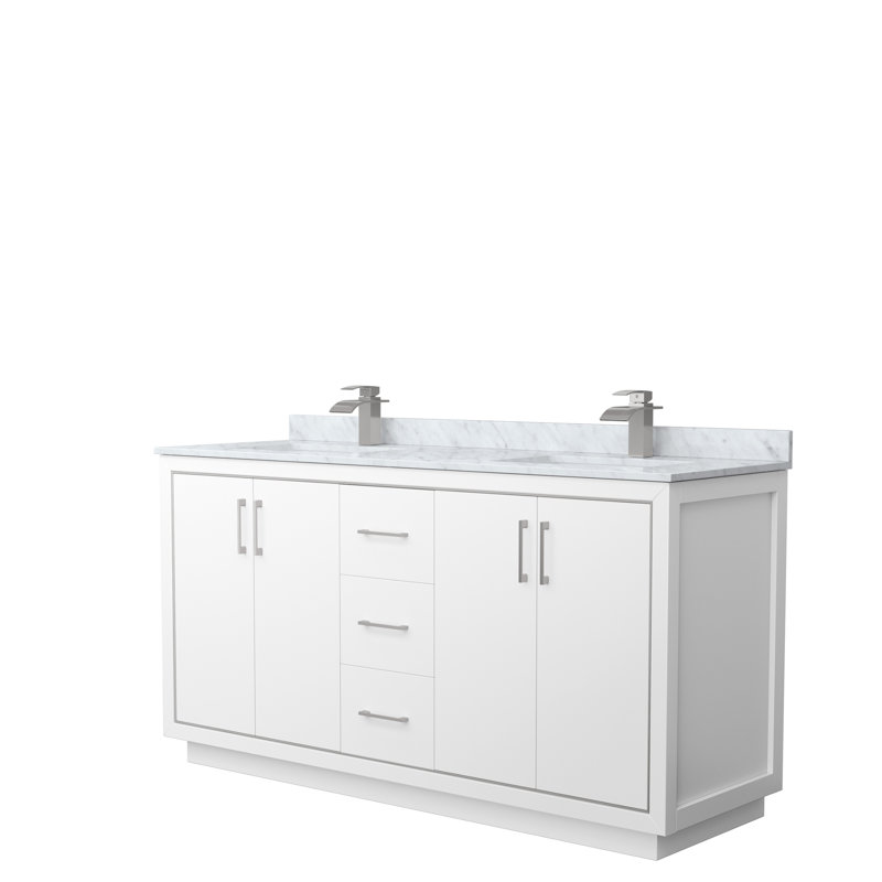 Icon 72" Double Bathroom Vanity Set, White, Satin Bronze, 72"