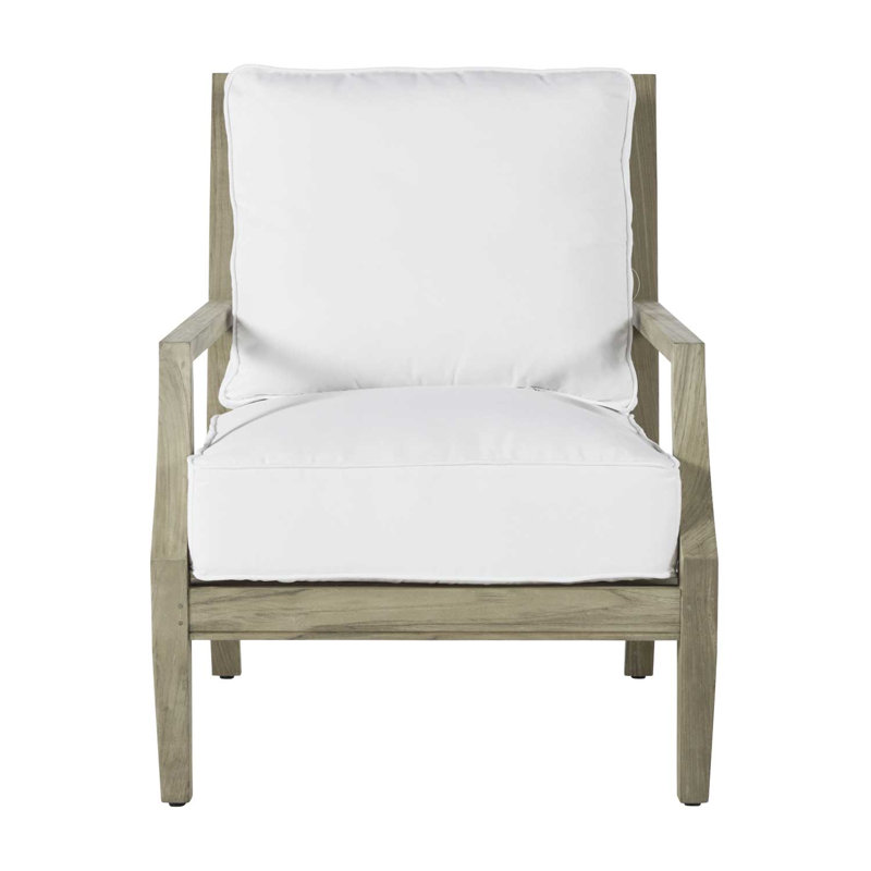 Haley Teak Patio Chair with Cushions, Oyster Teak, Natural White, No welt + Standard fill