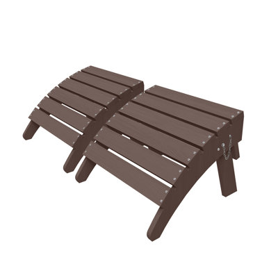 Set of 2 HDPE Foldable Adirondack Ottomans, Weather Resistant Outdoor Footrests with Wood Grain Finish for Patio & Garden