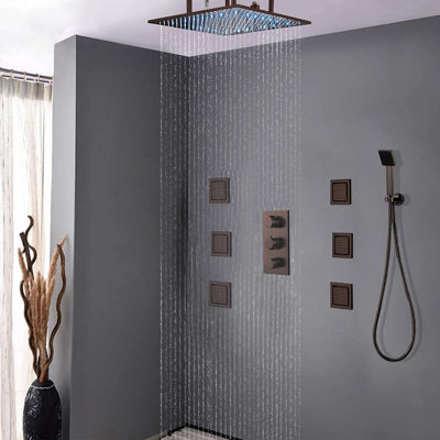FontanaShowers Sierra Light Oil Rubbed Bronze Multi Color LED Shower Head with Adjustable Body Jets and Mixer