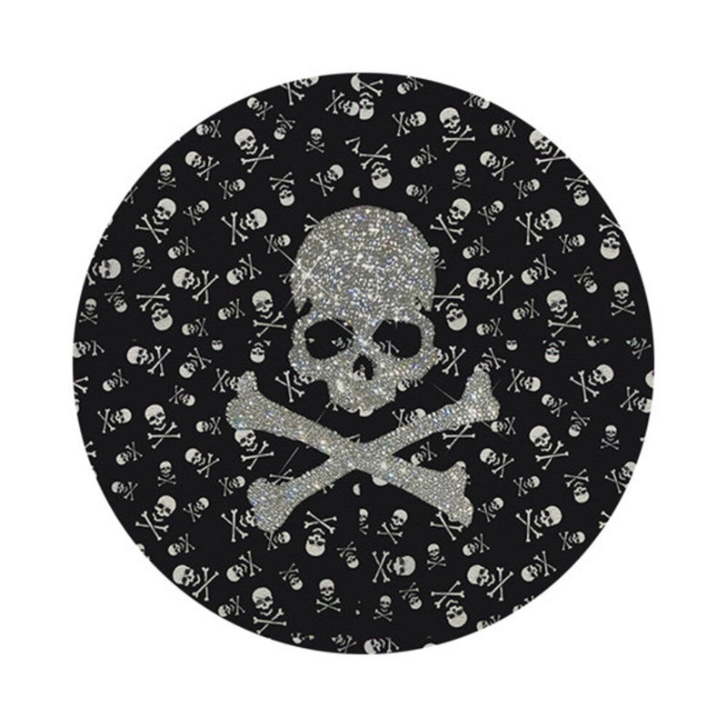 Crossbones Large Black Vegan Leather Round Coasters