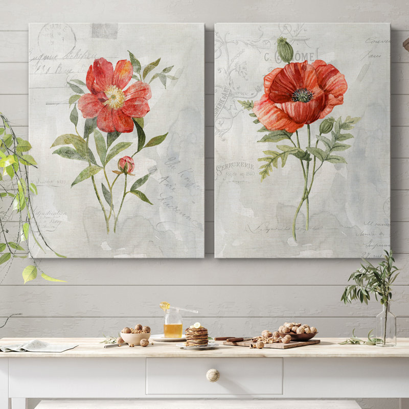 Lin pivoine - ensemble de 2 reproductions d'art, Pas de tapis, H 12 po x l 16 po x P 1 po, Toile tendue
