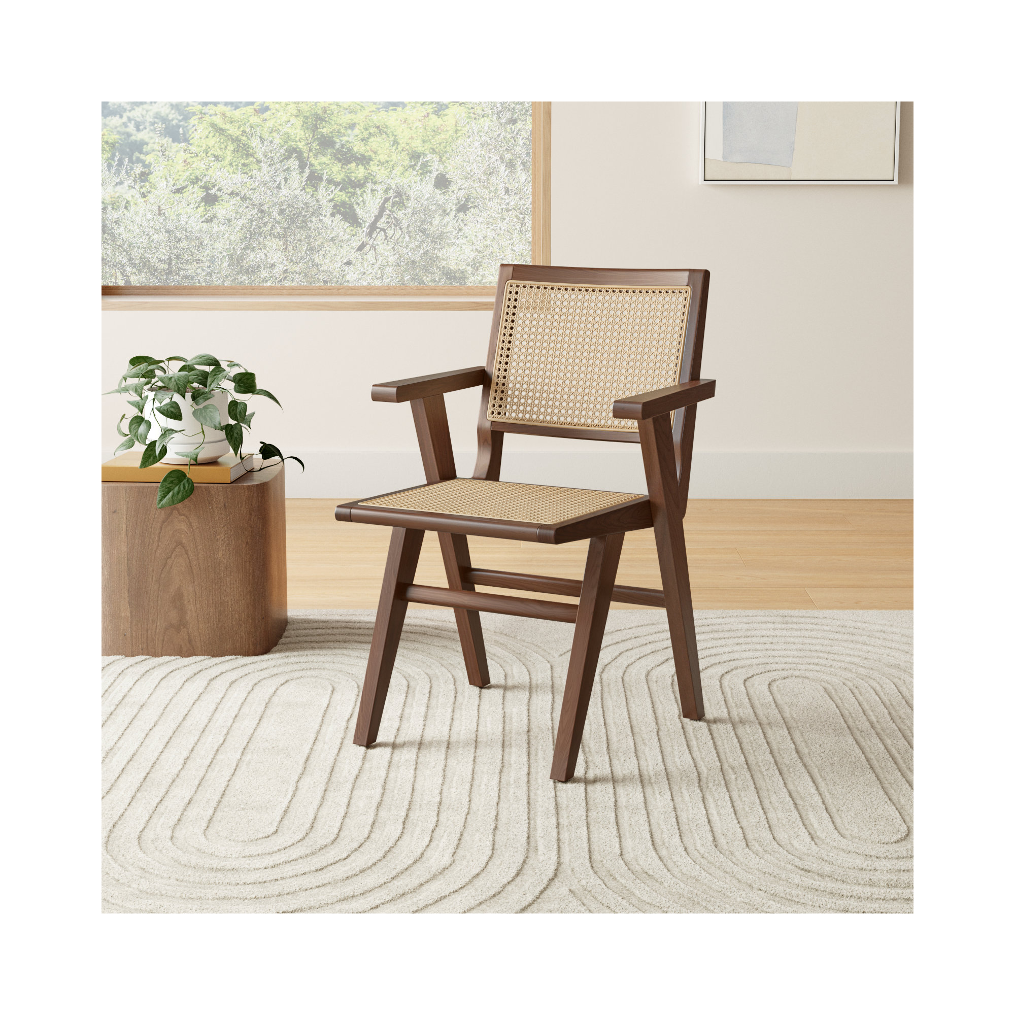 Atticus Cane Arm Chair, Walnut