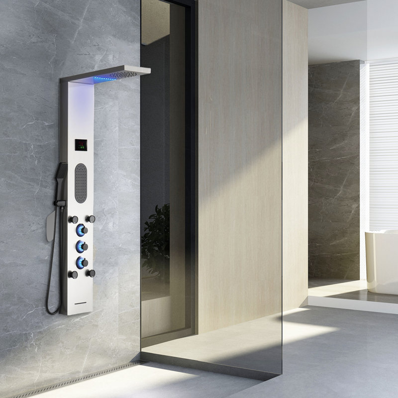 Panneau de douche 57,99 "avec pomme de douche double, Noir / nickel