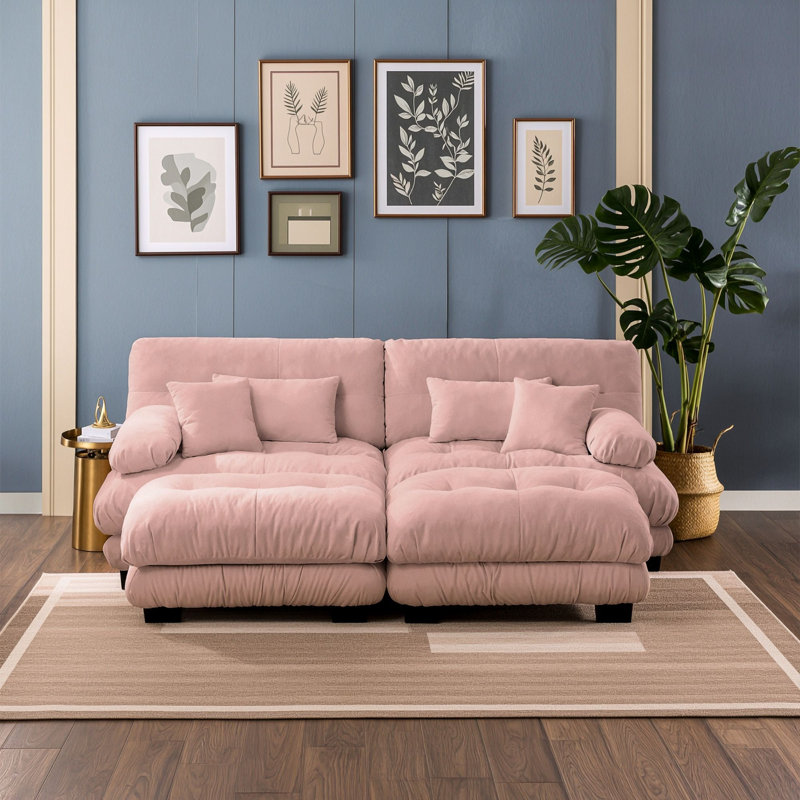 Upholstered 94.4 " Chenille Sofa, Pink