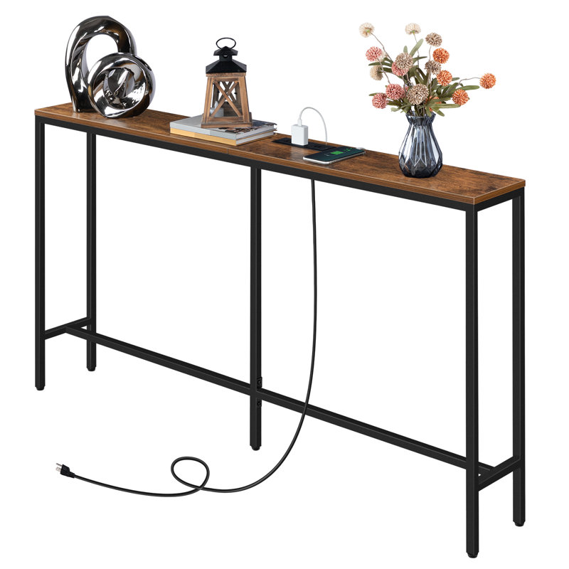 Console Table with Power Outlet Behind Couch Narrow Entryway Table, 31.7" H x 55.1" W x 7.9" D, Rustic Brown