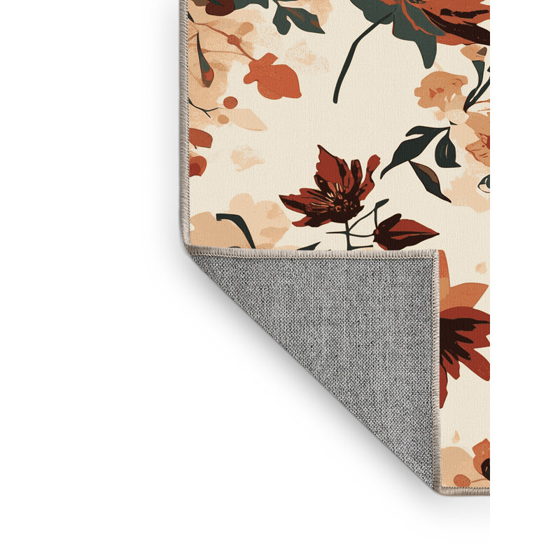 Machine Washable Orlandra Wildflower Mix Bohemian Abstract Rug in Beige – Beige Binding, 4' Square