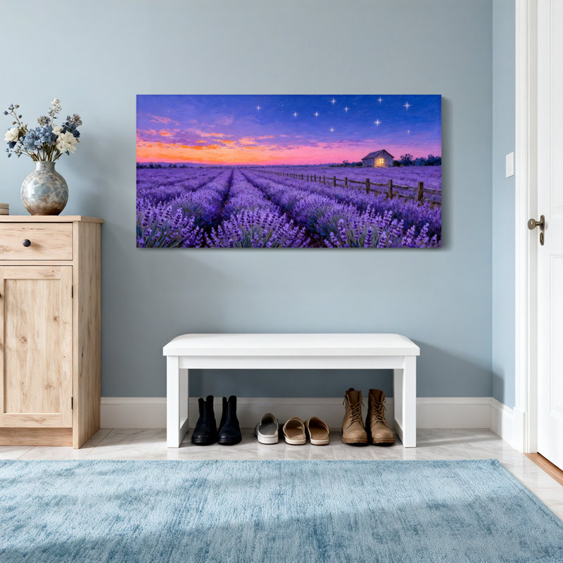 Paysage et nature champ de lavande coucher de soleil, H 16 po x l 32 po