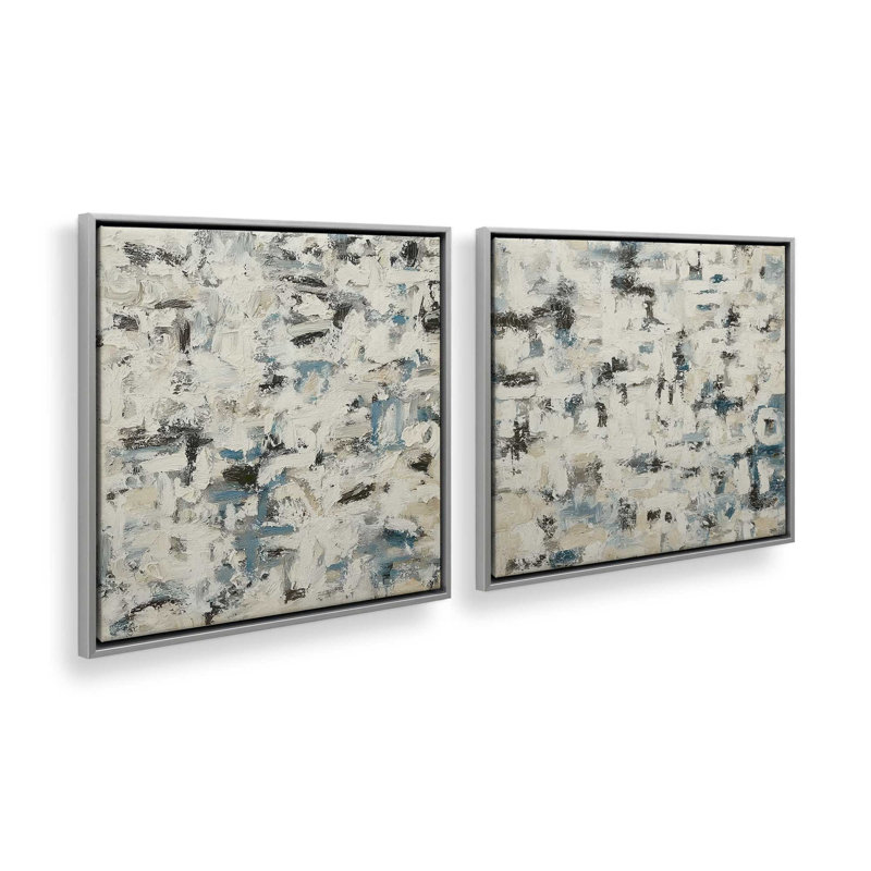 Ensemble de 2 impressions indigo, 12 po x 12 po, Cadre flottant en chrome poli