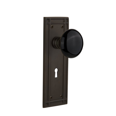 Black Porcelain Interior Mortise Door Knob with Mission Long Plate