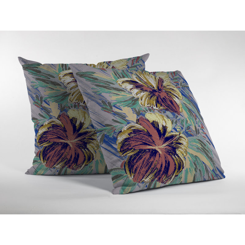 Coussin Hawaiian, 16" x 16", Orange/jaune
