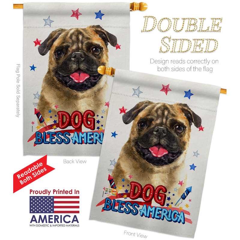 Drapeau de maison 40 x 28 po Patriotic Pug