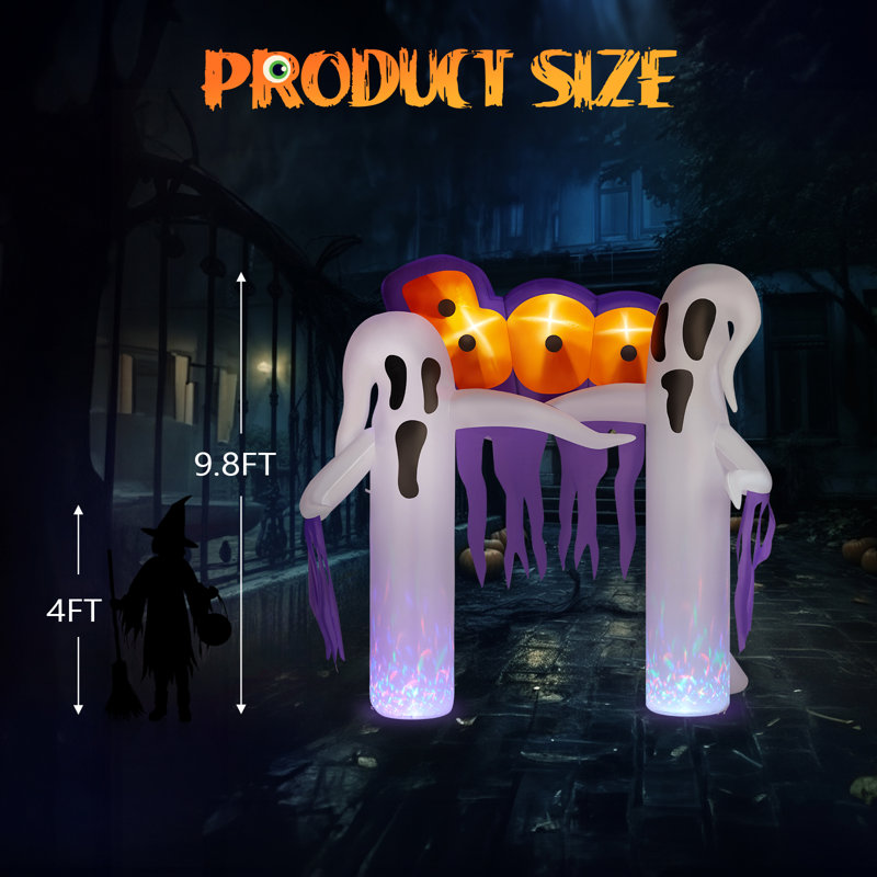 Décoration d'Halloween gonflable 9,8 pi White Ghost Archway