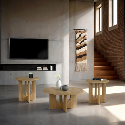 Ensemble de tables de style contemporain 3 pièces Table basse ronde 1X Table de bout ronde 2X