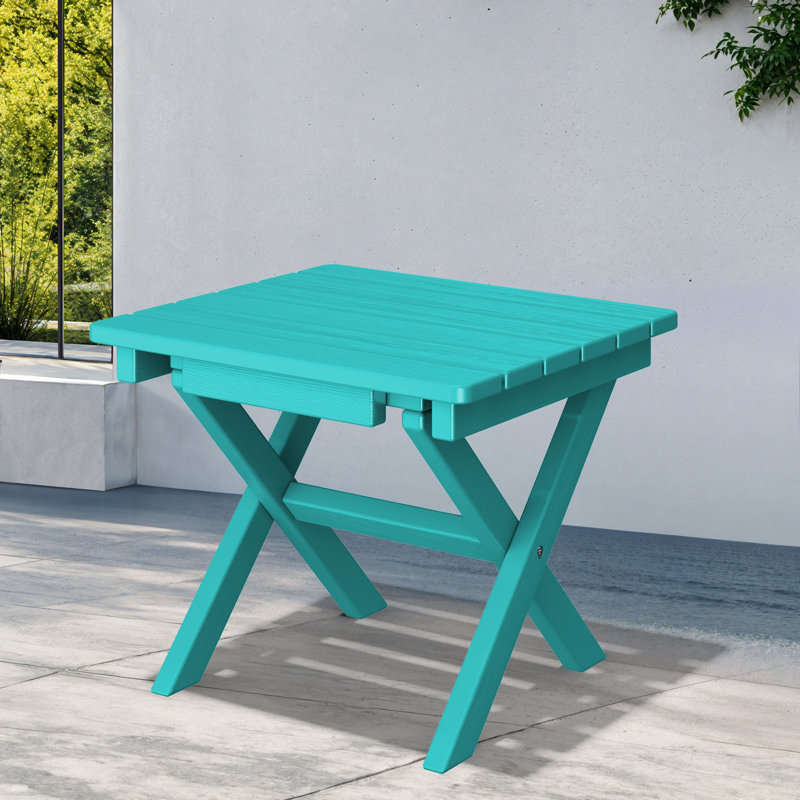 Kahn Rectangular HDPE Outdoor Folding Side Table, Blue