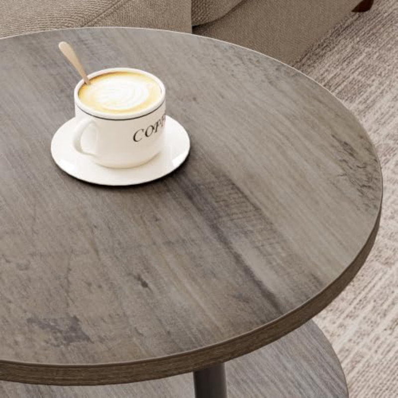 Table d'appoint ronde avec prise de courant, port USB Type C, table de bout à 3 niveaux | Table de chevet 15,7 po pour petits espaces, table d'appoint haute avec station de charge pour canapé, salon, jardin, gris