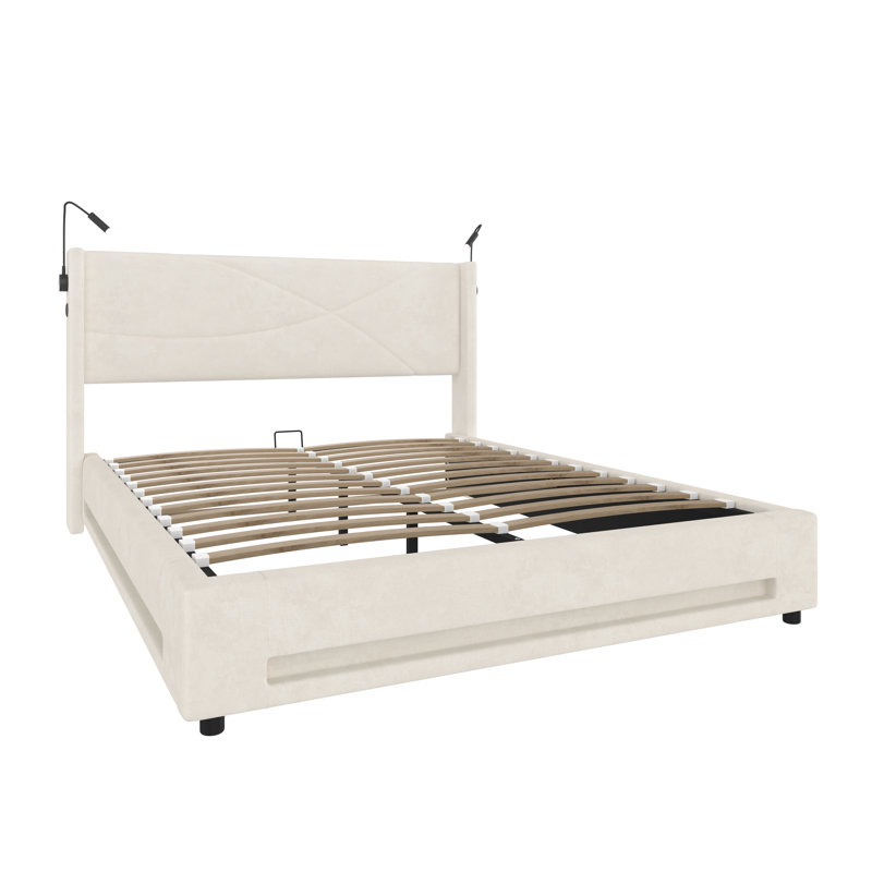 Upholstered Ottoman Storage Bed, Double (4'6), Beige