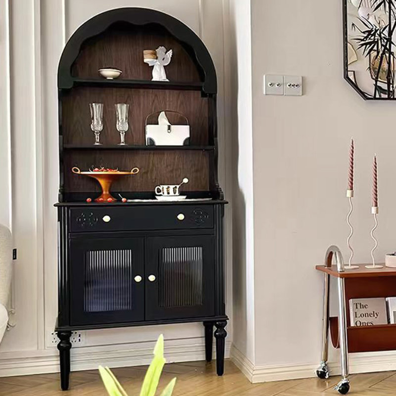 Retro Black Manufactured Wood China Cabinet