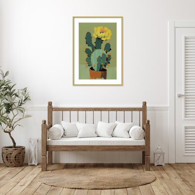 Flowering Cactus by Treechild Wood Framed Wall Art Print