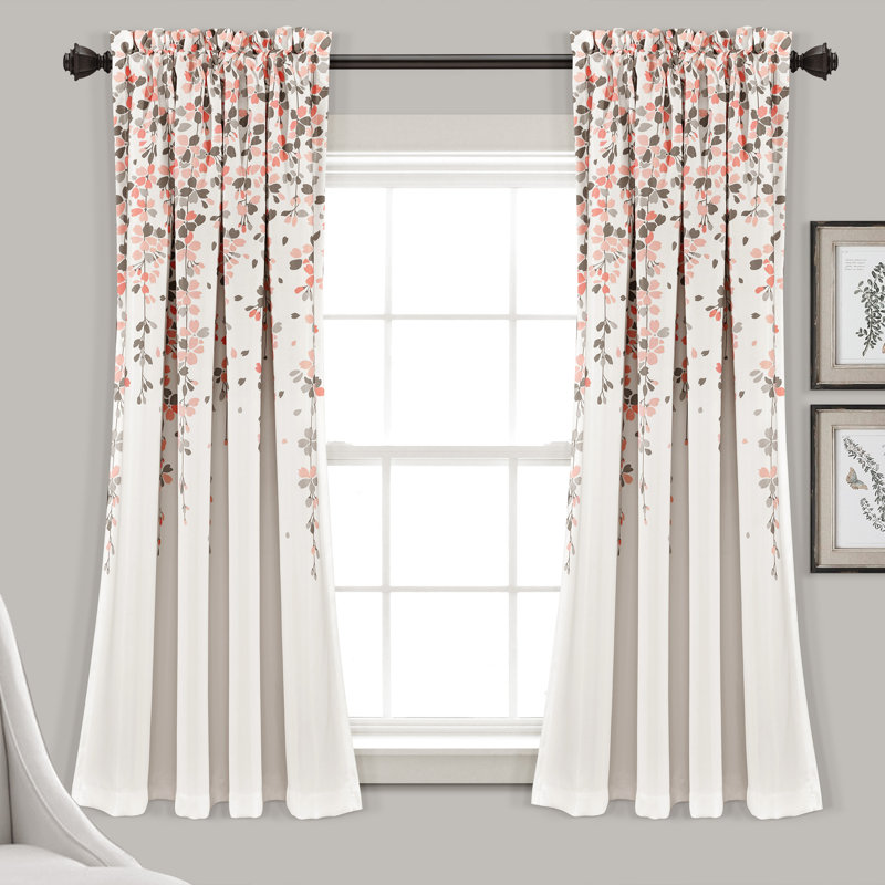 Weeping Flowers Room Darkening Pair, Blush/Gray, 52" W x 63" H