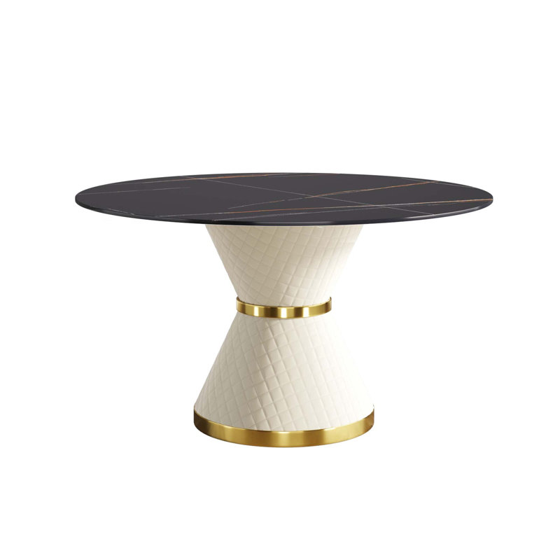 Table de salle à manger ronde moderne en pierre artificielle avec base en acier au carbone, pour des intérieurs modernes et une utilisation durable