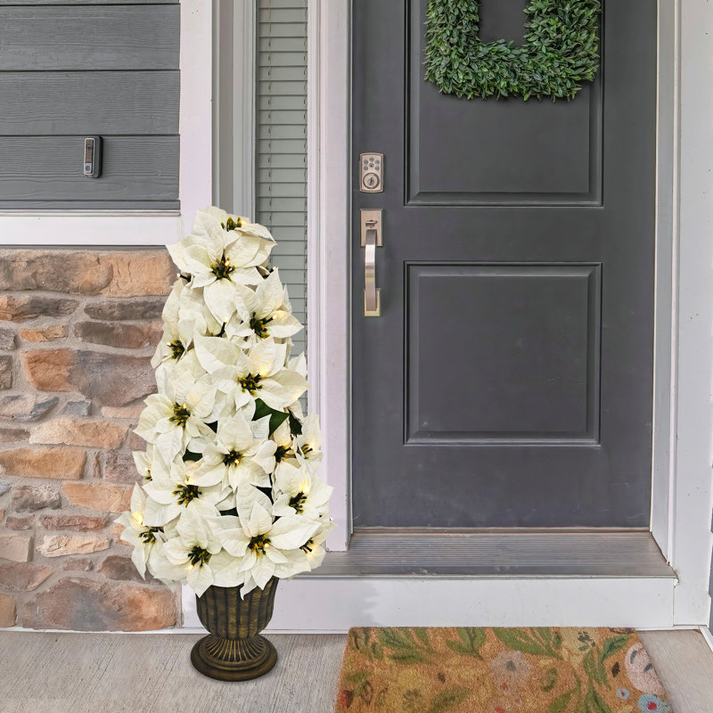 36 po poinsettias blancs en pot artificiels pré-éclairés 36 po