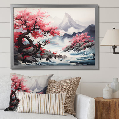 Rose, montagne du Japon, printemps, fleurs de cerisier I - Japon, art mural