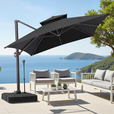10 X 13 Ft Patio Cantilever Umbrella with Weighted Base – Effortlessly Movable by One Person