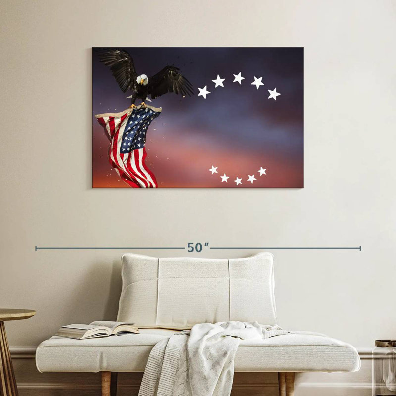 Brampt Bald Eagle With American Flag, 26" H x 39" W