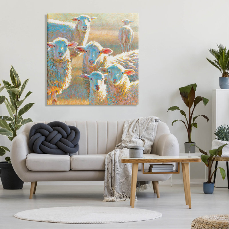 Art moderne sur toile, "Modern Country Sheep Farm Animals" par Rita Kirkman, H 36 po x l 36 po x P 1,5 po