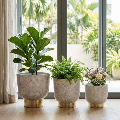 Decorative Marble Planters for Home Decor Accent - Perfect Indoor and Outdoor Flower Pots for Living Room Decor or Patio Styling - Set of 3, Ivory