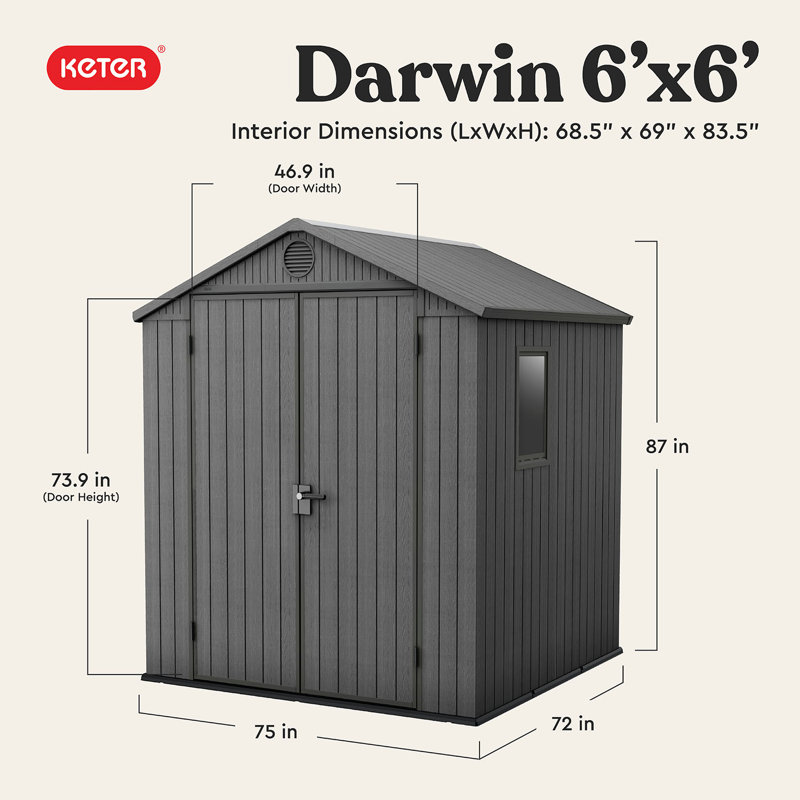 Remise de rangement d'extérieur en résine durable 6 pi x 6 pi Keter Darwin