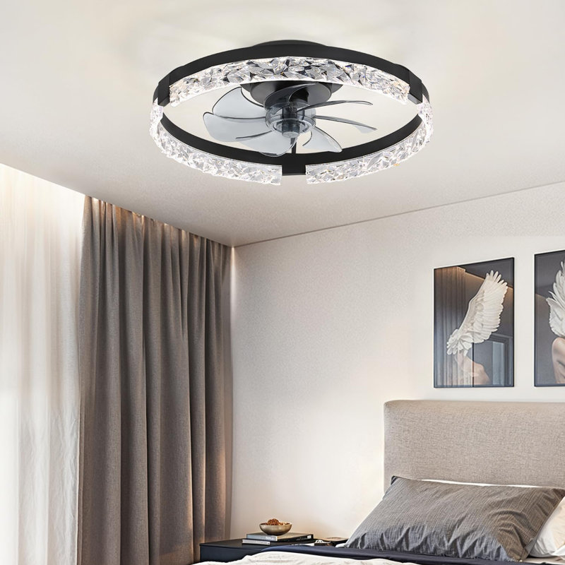 20 Inch Low Profile Ceiling Fans with Lights and Remote, Black