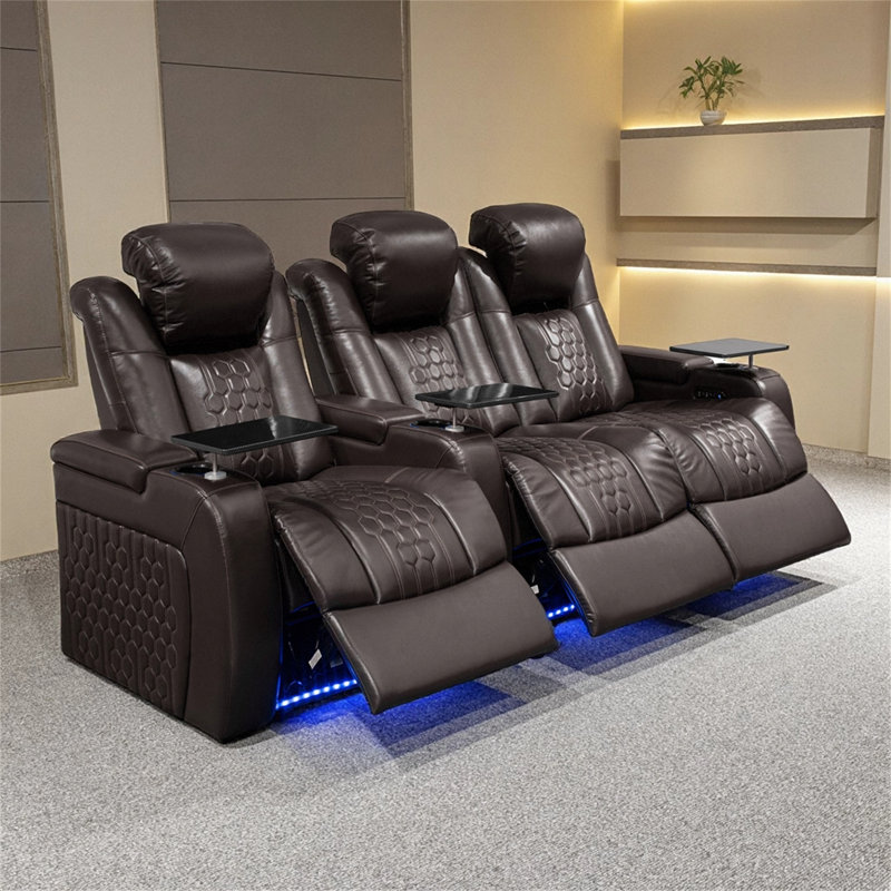 Fauteuil inclinable électrique 93,3 po 3 pièces avec nappa de grain supérieur, relaxation entièrement réglable, charge intelligente, éclairage à DEL RVB dynamique, CAFÉ
