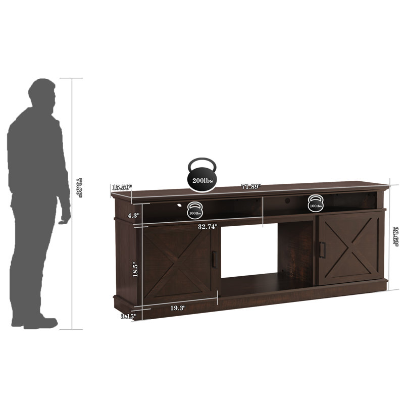 Angelly Unfinished TV Stand for TVs up to 78" with Fireplace Included, Brown